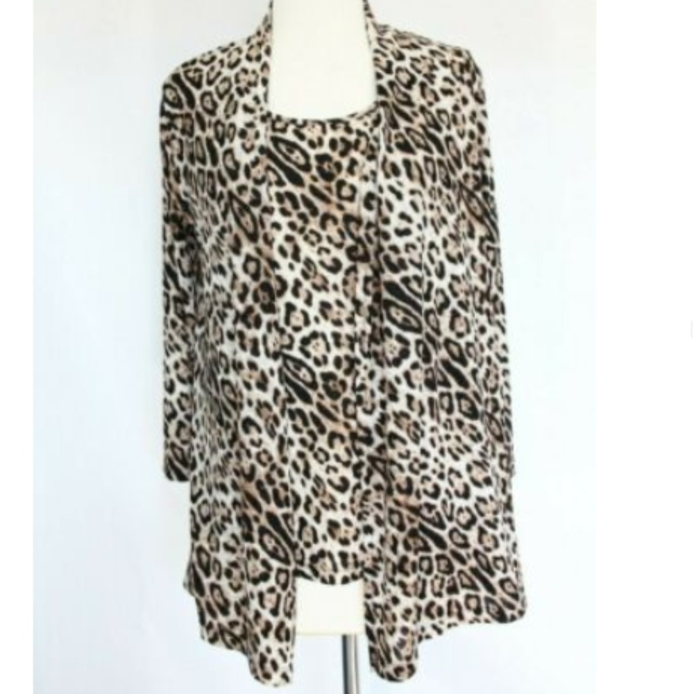 Kasper Cardigan Set Women Small Animal Print Top 2 Pieces